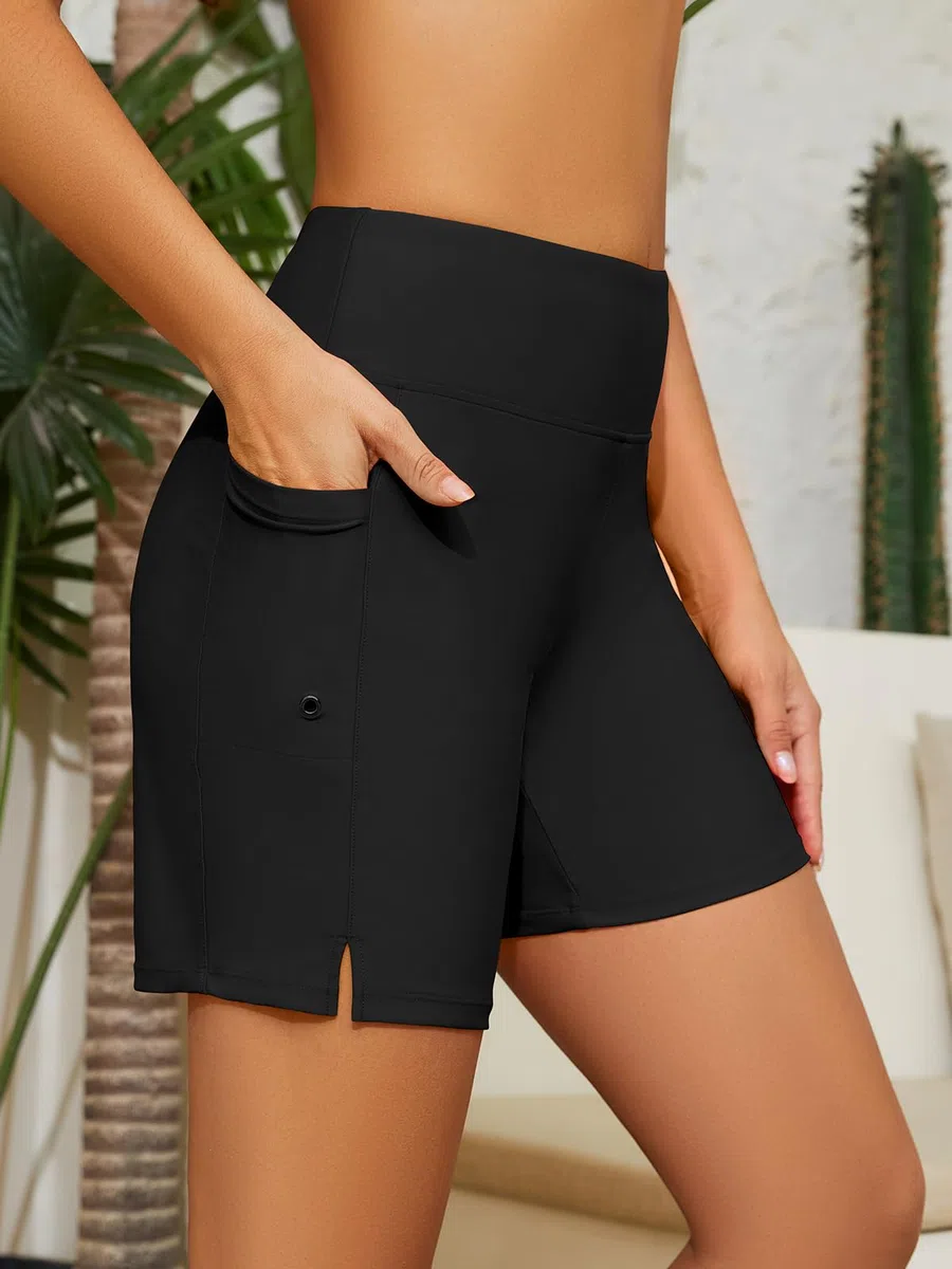 SHEKINI Costume da bagno da donna, a vita alta, con tasche, ad asciugatura rapida, da spiaggia, con fodera