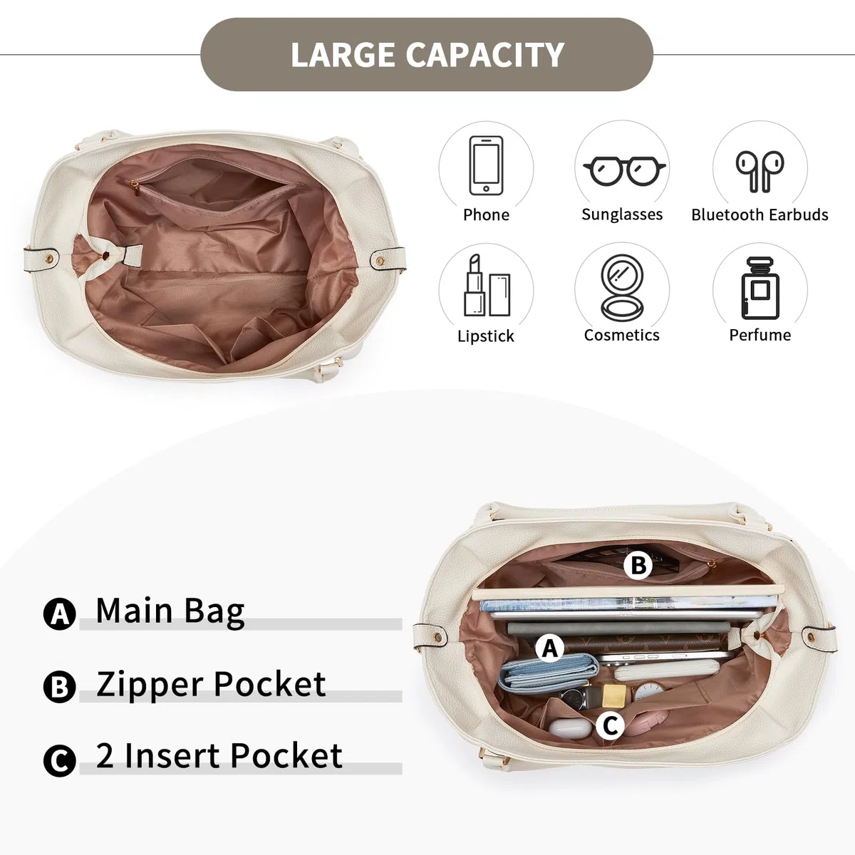 Miss Lulu Borsa Donna Grande con Tracolla Regolabile, Tote Bag Impermeabile Pelle PU, per Lavoro, Scuola, Università e Viaggio