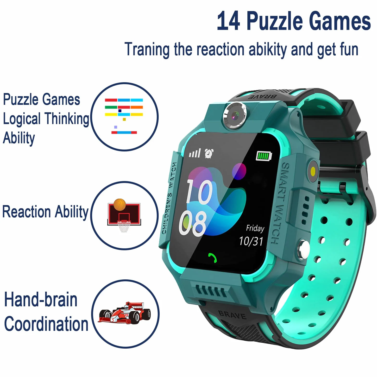 PTHTECHUS Smartwatch Telefono Gioco per Bambini, Orologio Intelligente con Chiamata, Orologi per Studente Calcolatrice Pedometro Torcia Sveglia Video Lettore Musica, Regali per ragazzi ragazze(Blu)