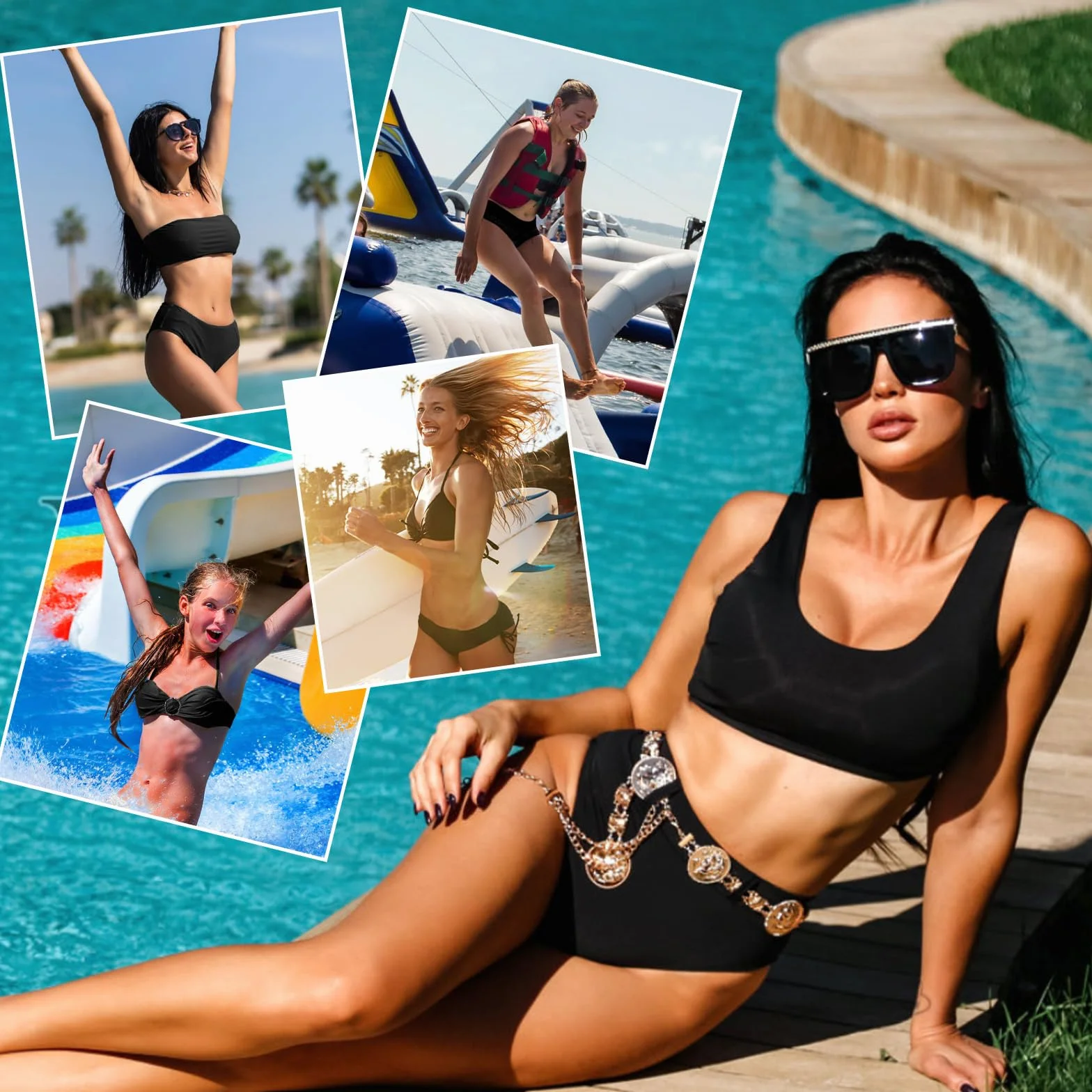 Periodi costumi da bagno per il nuoto da donna 4 strati a prova di perdite, pantaloni bikini a vita alta, costume da bagno nero adolescente ragazza periodi costume da bagno con coulisse