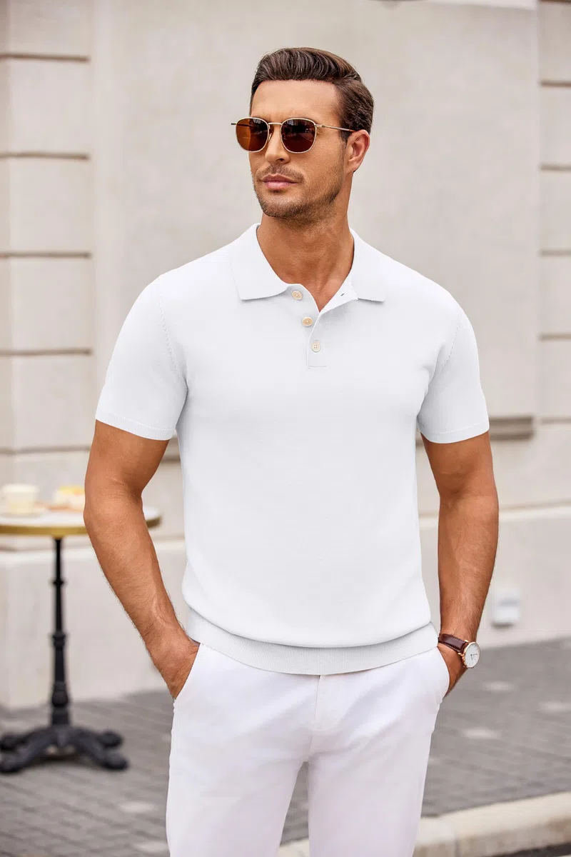COOFANDY Polo da Uomo lavorate a Maglia Polo estive a Maniche Corte Polo da Golf basiche Elasticizzate