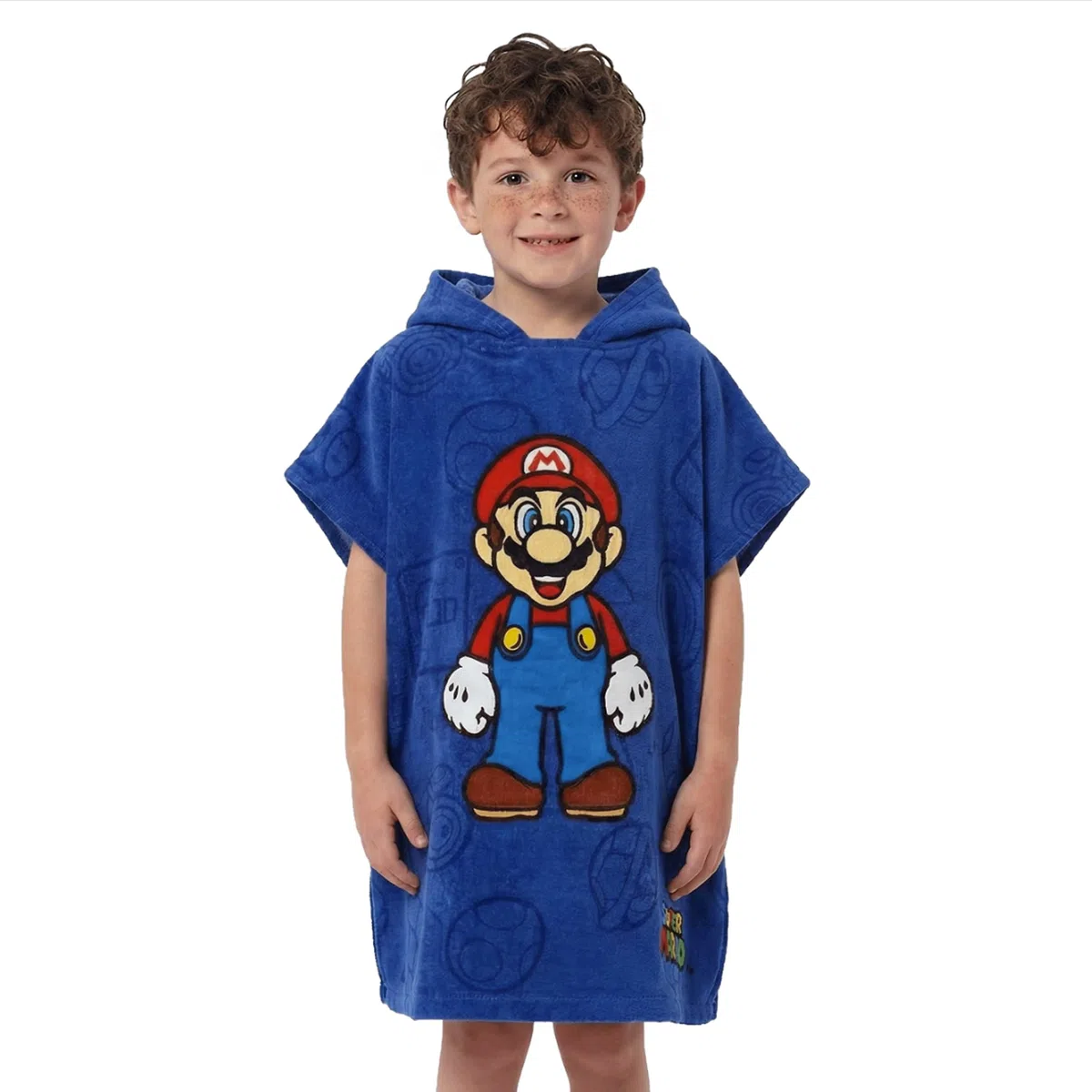 SUPER MARIO BROS Costume da bagno Gioco poncho asciugamano con cappuccio giochi per bambini taglia unica blu