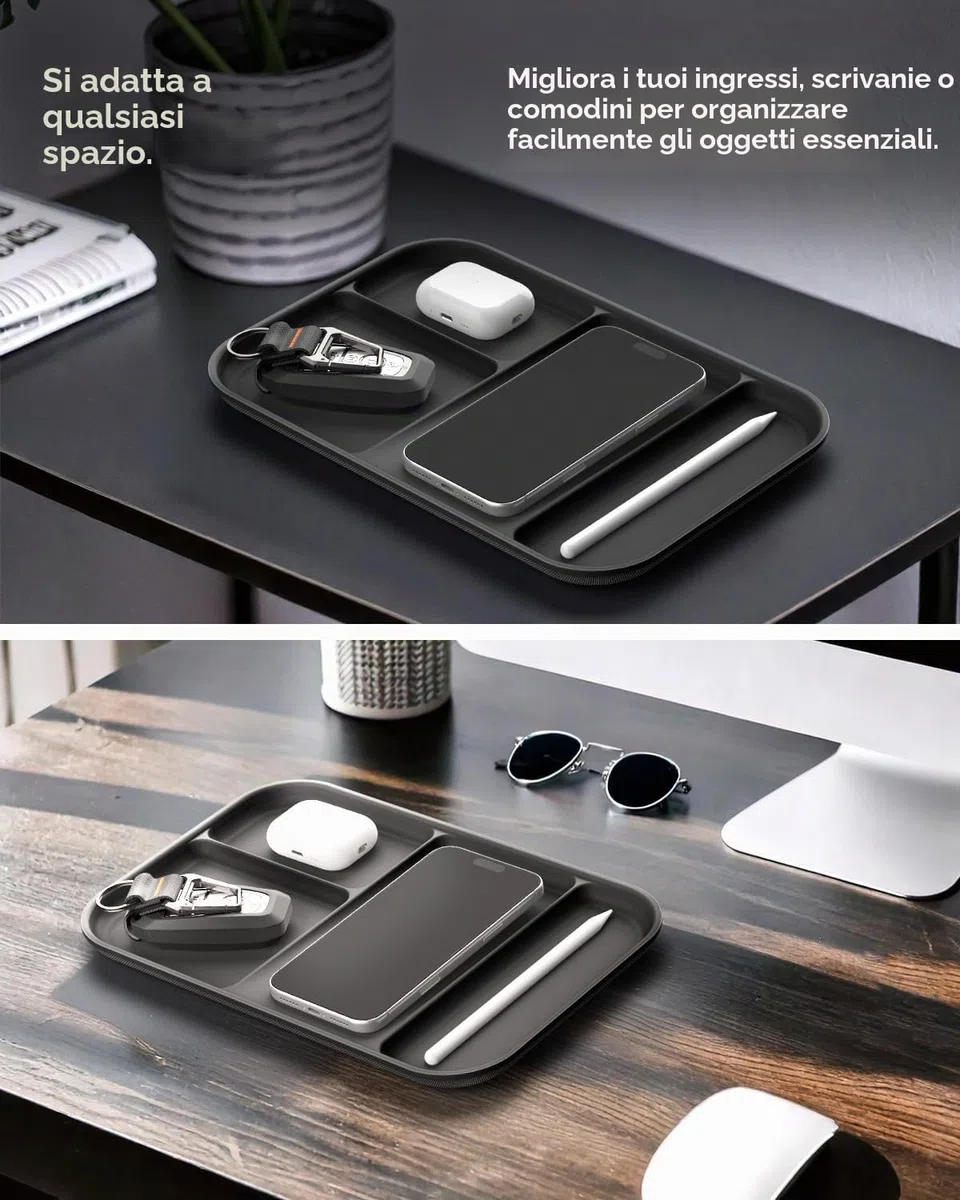 Spigen Modern Valet Sectional Tray – Organizzatore Rangement Premium in PU con 4 Scomparti, Vassoio Svuotatasche Multifunzionale per Ufficio, Cucina e Comodino, Chiavi, Portafoglio, Orologio, Telefono