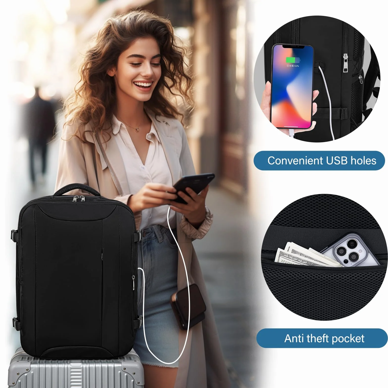 Hayayu Bagaglio A Mano per Easyjet 45x36x20 Borse da Cabina per Easyjet 45x36x20 Valigia 32L Zaino da Viaggio Aereo Bagaglio A Mano Con Tasca Antifurto Cabina Viaggio Zaino per Computer 15,6