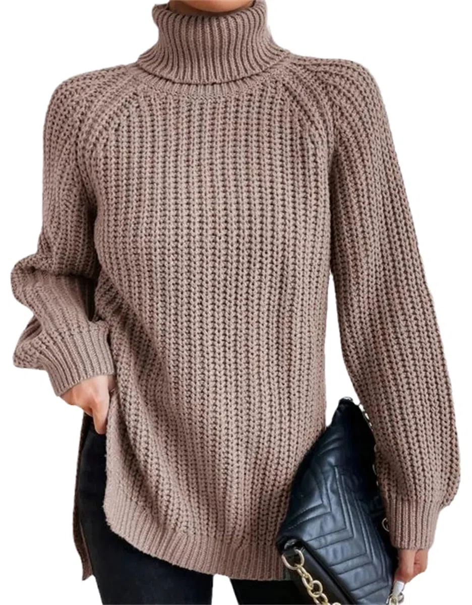 Maglione Donna Maglione Collo Alto Coste Maniche Lunghe Maglione Lavorato Maglia Spessa all'Uncinetto Maglione Pullover Allentato Top Elasticizzati Caldi Maglia Invernale