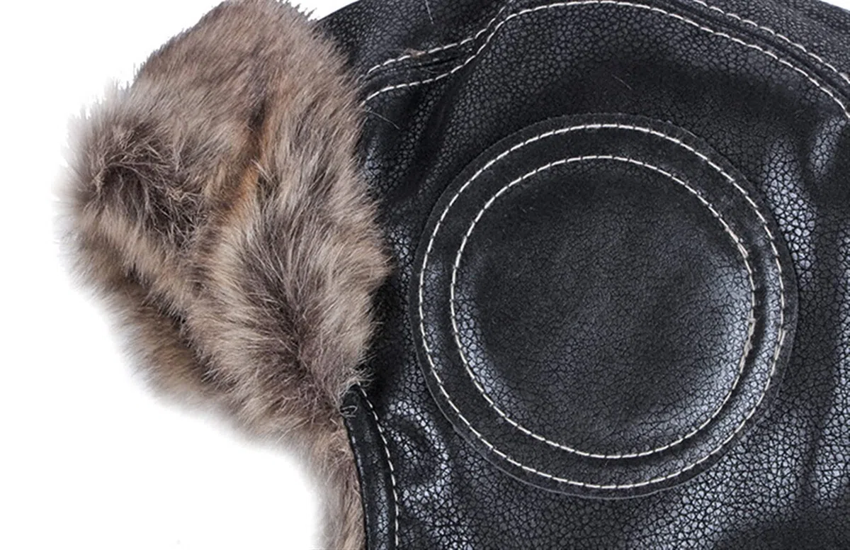 GIBZ Cappello Aviatore in Pelliccia Uomo Donna con Earflap Caldo Berretto Russo in Pelle Antivento per Inverno