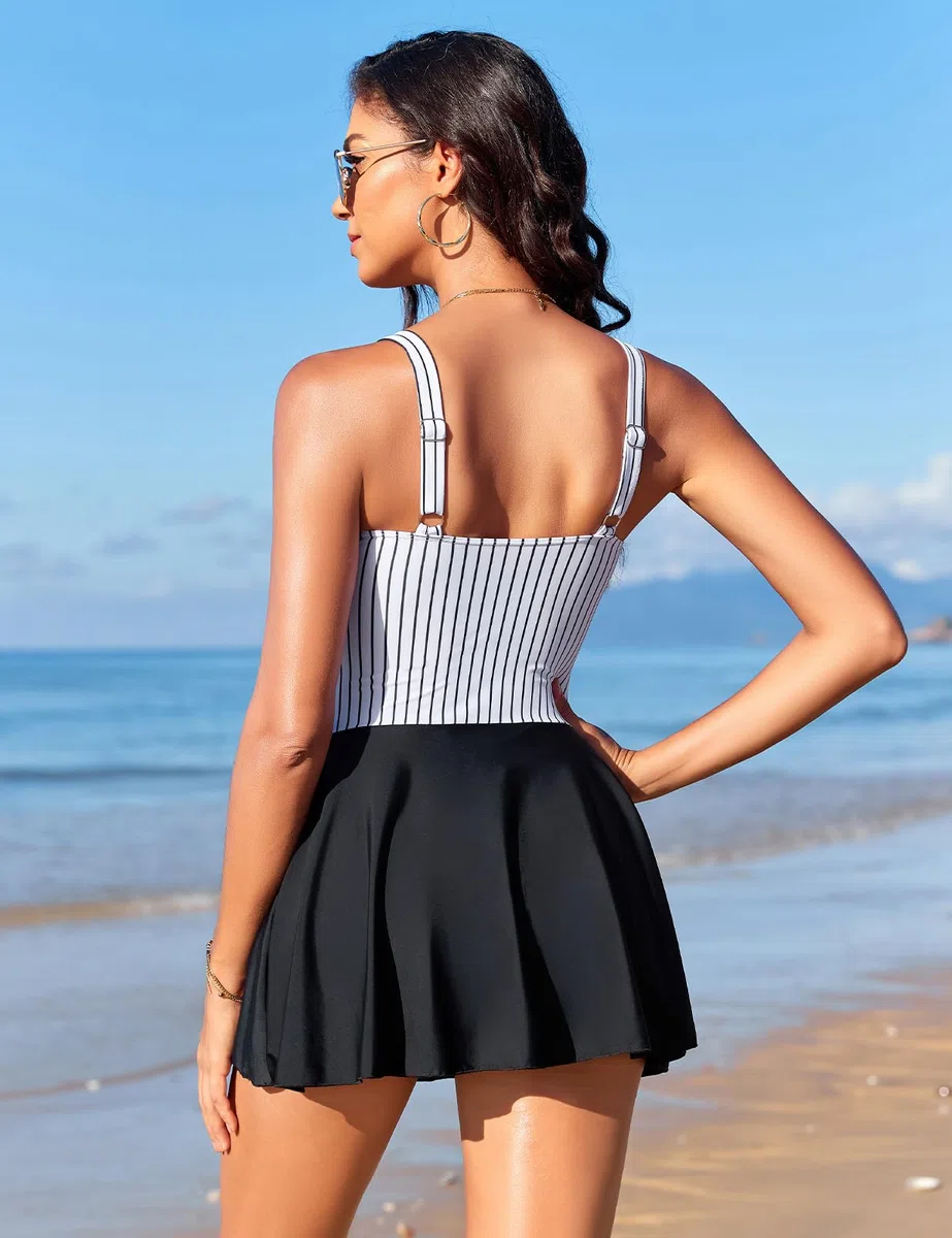 Costume Intero Donna Contenitivo Push Up Swimsuit Curvy Colllo a V con Spalline Regolabili Mare Spiaggia Swimwear