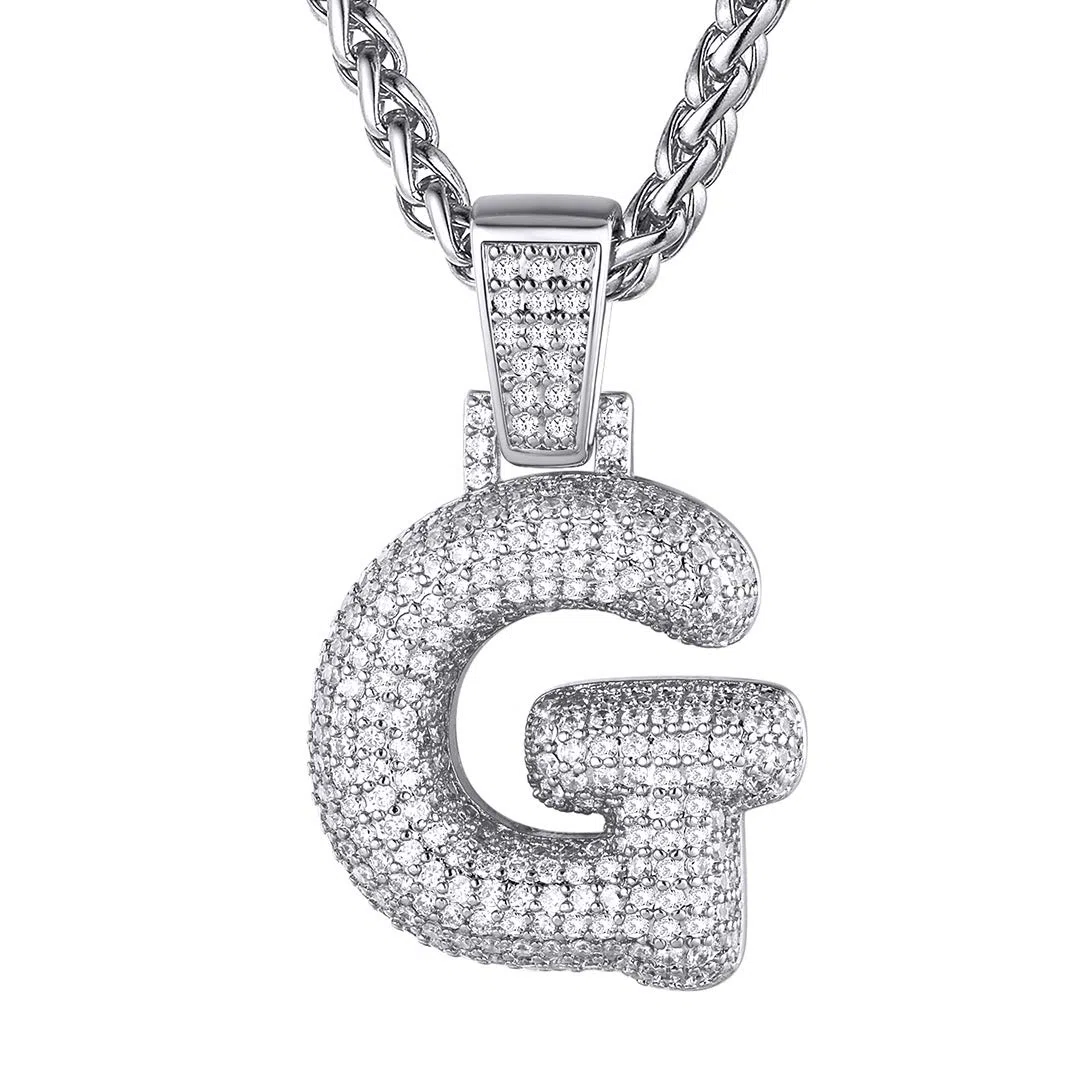 GoldChic Collana Lettera Bubble con Zirconia Cubica, Ciondolo Numero Iniziale In Oro Bling, Gioielli Hip Hop Per Uomo Donna, A-Z o Numero 0-9