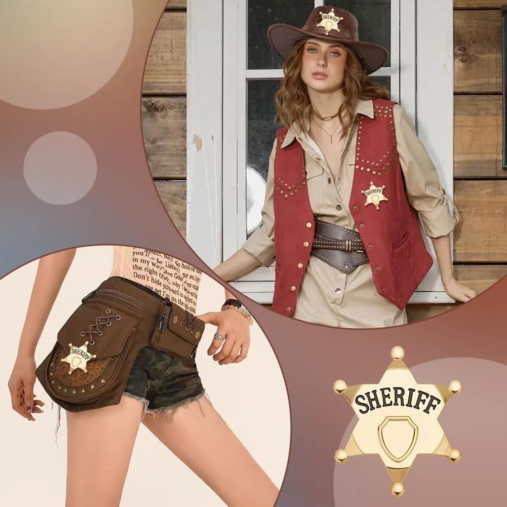 FINGERINSPIRE 4Pz Spilla da Sceriffo In Metallo con Stella In Lega e Incisione "Sceriffo" Distintivi Western per Costumi, Feste da Cowboy e Forniture per Giochi di Ruolo