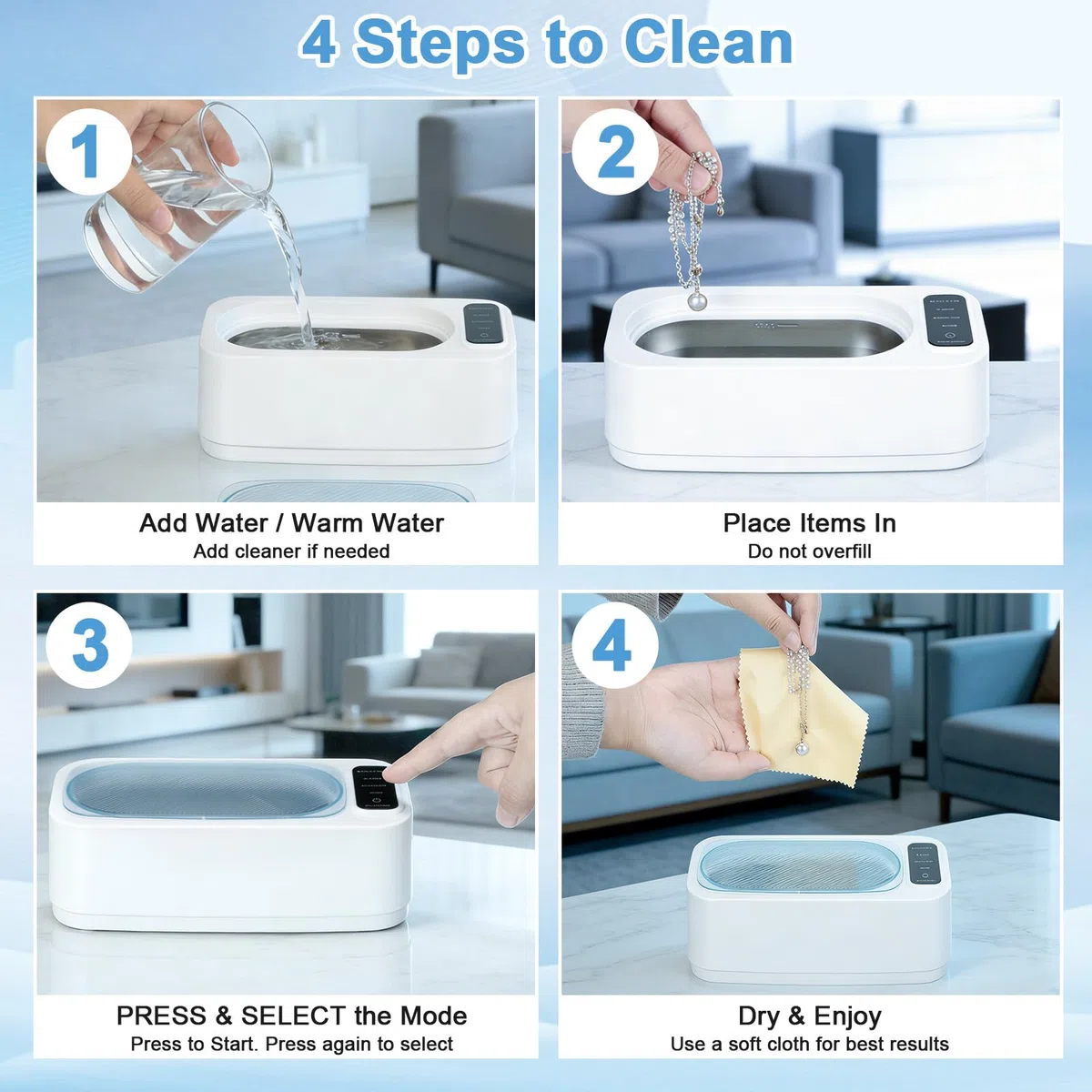 Pulitore Ultrasuoni VINATO da 350ml Ultrasonic Cleaner con 4 Modalità di Pulizia Ultrasuoni per Occhiali, Gioielli e Orologi