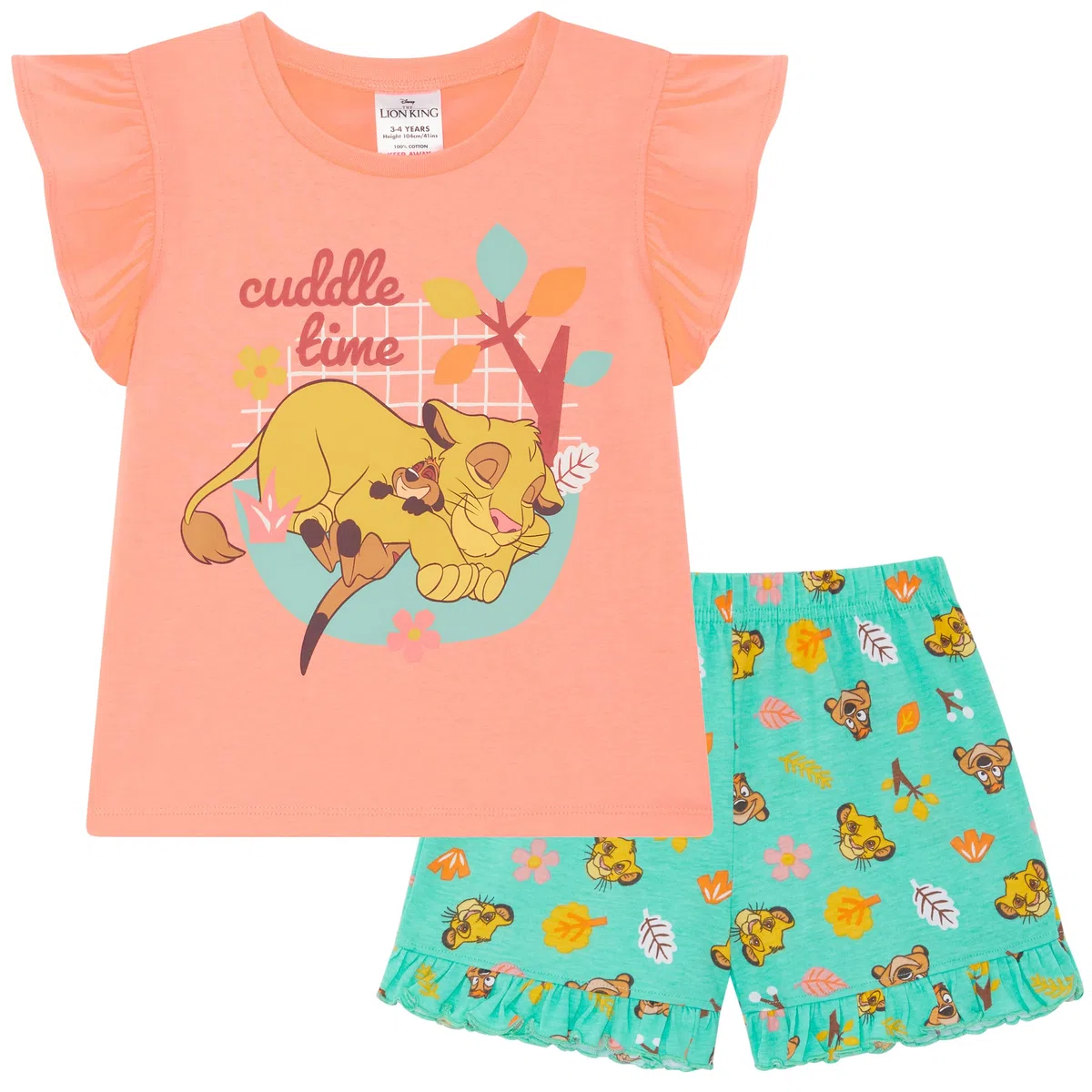 Disney Pigiama Corto da Bambina Re Leone/Lion King in 100% Cotone