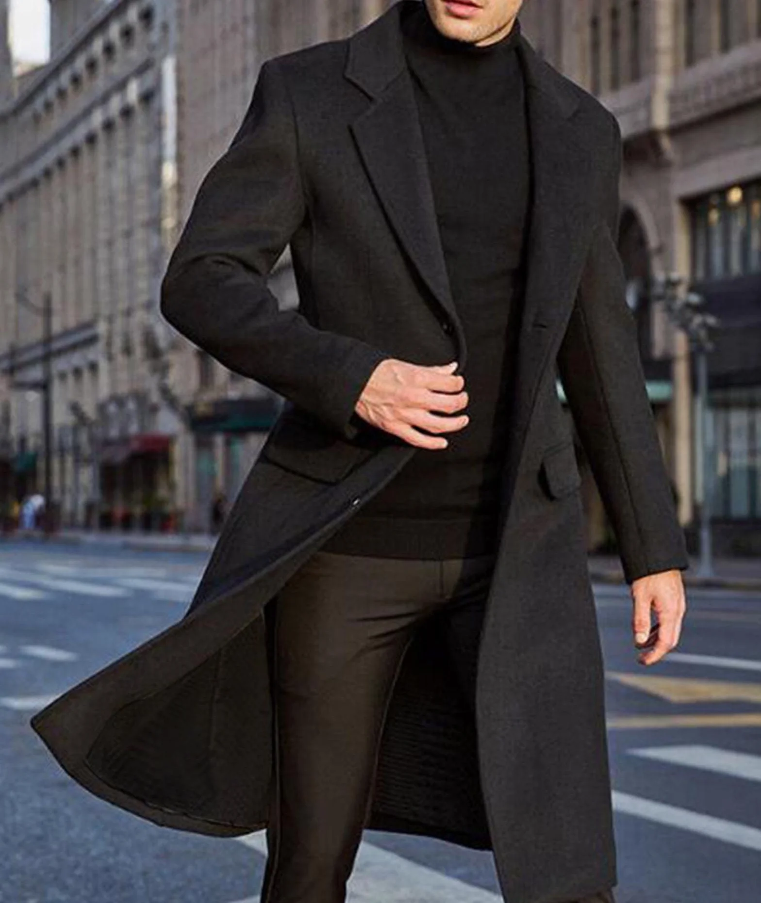 ECDAHICC Uomo Casual Slim Fit Cappotto di lana Giacca Lunga Collo Tacca Trench Monopetto Cappotto Inverno Caldo Capispalla