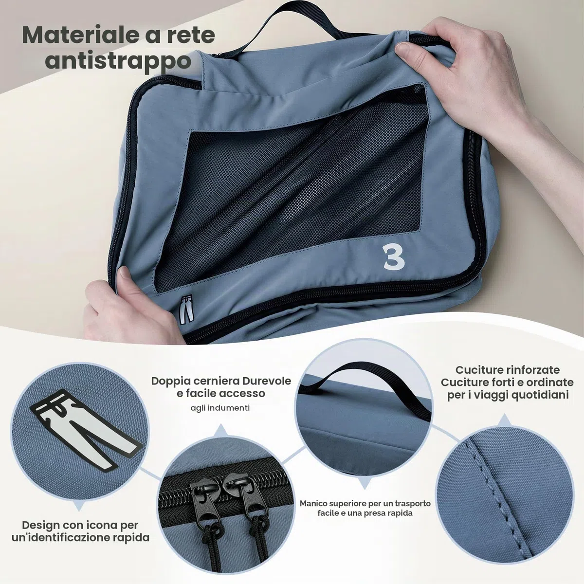 Organizer Valigia 8 Pezzi Packing Cubes, organizer da Viaggio Organizer Valigia Salvaspazio Accessori da Viaggio per Zaino Suitcase Blu