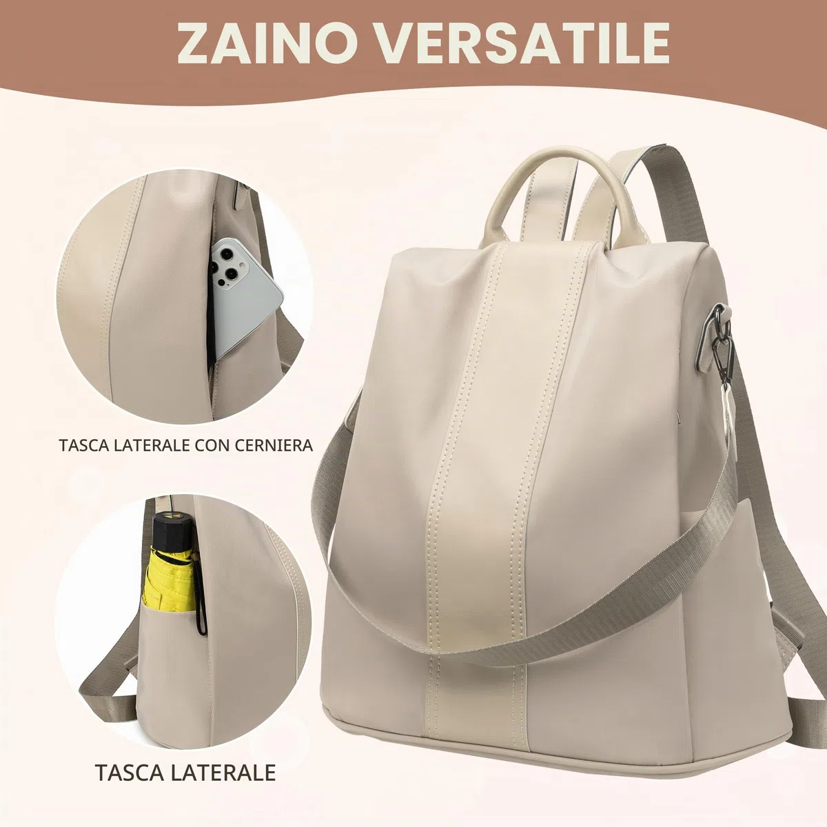 shepretty Zaino Donna antifurto Borsa Tracolla Zainetto Viaggio Daypack,12911-1