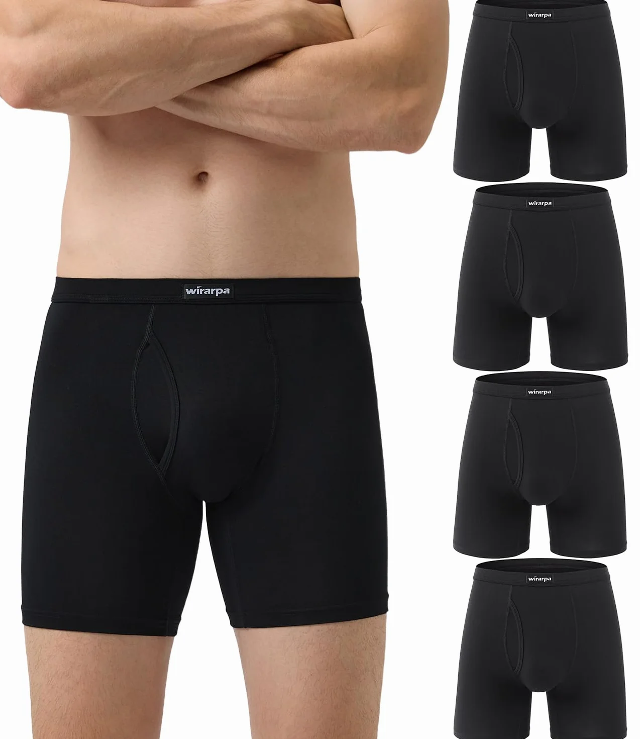 wirarpa Confezione da 4 Boxer da Uomo in Micromodal Lunghi Elasticizzato Mutande Uomo Intimo Maschile con Mosca Aperta Multicolore