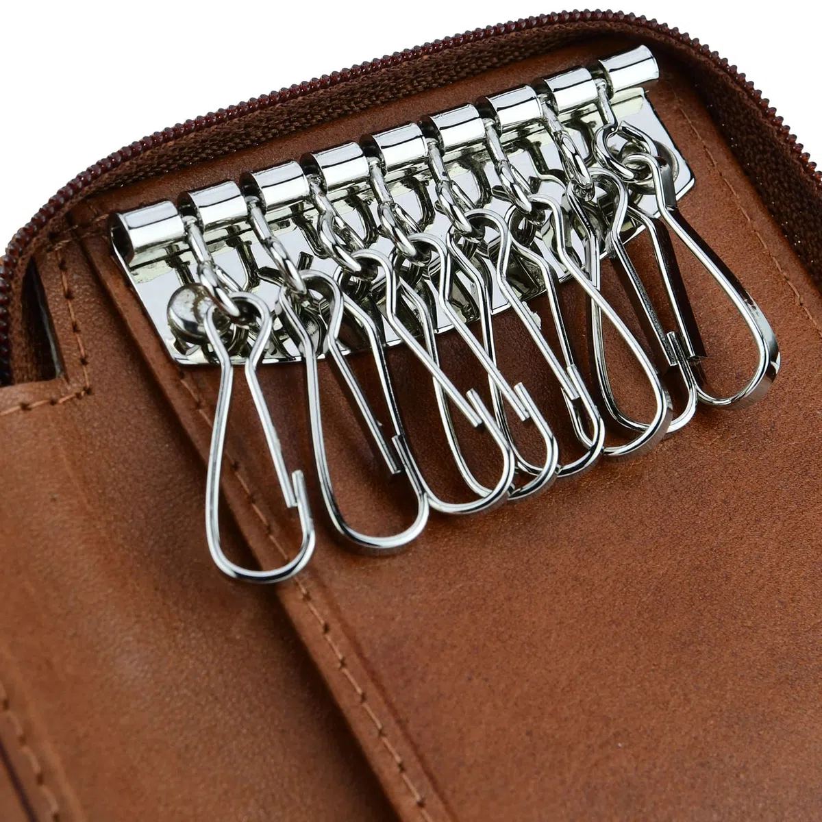 CONTE MASSIMO Portachiavi Per Uomo e Donna, Vera Pelle Con Cerniera, Ganci e Tasche, Con Scatola Regalo