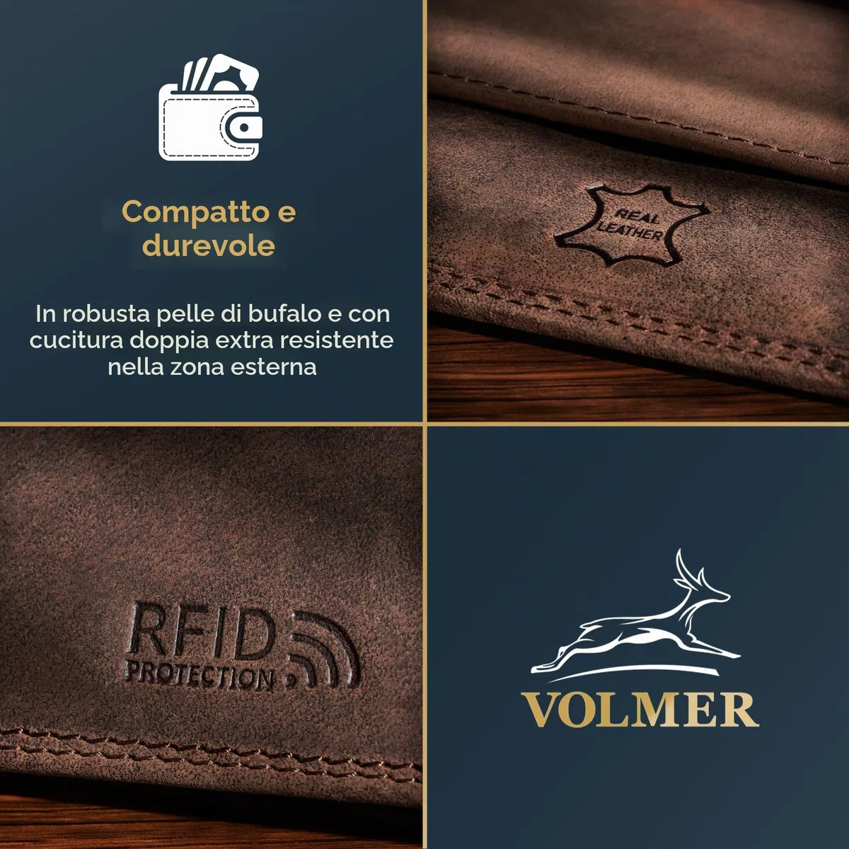 Portafoglio in vera pelle, Slim, confortevole e molto robusto PROTEZIONE RFID #Easycomfort (brown/marrone)