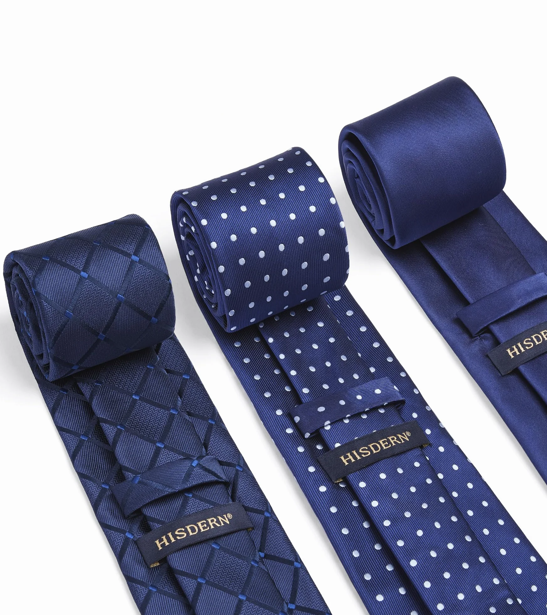 HISDERN Lotto 3 pezzi Cravatta da uomo Classica elegante Righe a quadri Cravatte in tinta unita e fazzoletto Cravatta in seta Set Cravatta per matrimoni Cravatta a quadri Set multipli