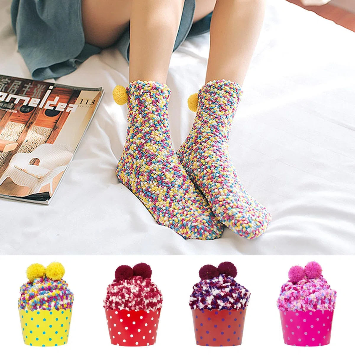 Donna Inverno Calze Calzini Regalo Natalizi Ragazza Cupcake Calzini Termici Divertenti AccessoriRegali di compleanno di San Valentino e Festa della Mamma in vari colori Calze