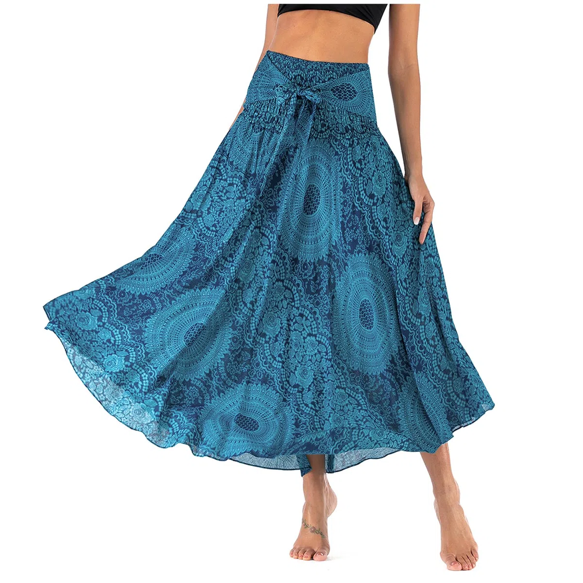 Gonna Lunga Elegante 2 in 1 da Donna, Abito Vintage con Scollo all'Americana, Gonne Estive Boho