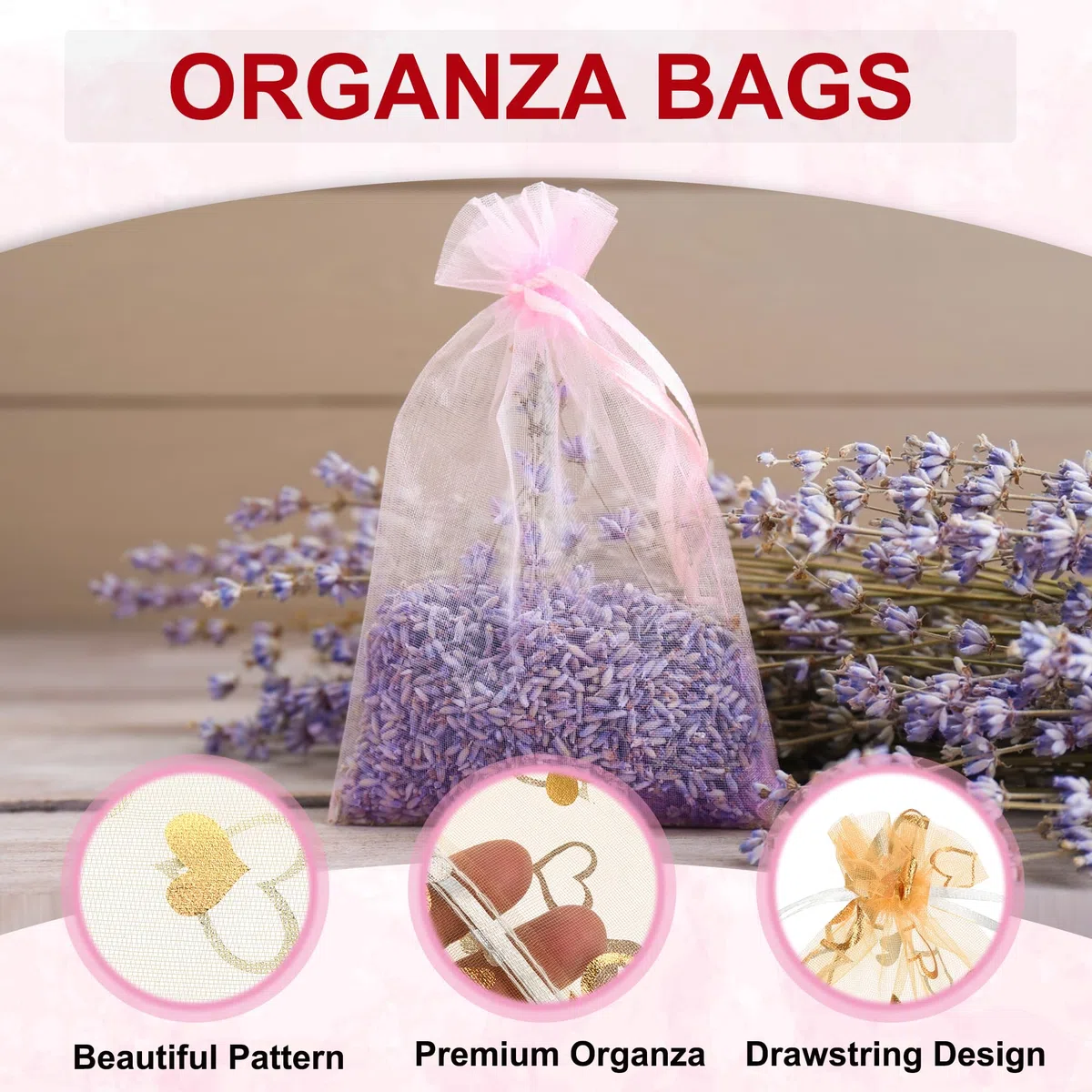 QUARKZMAN Sacchetti Organza, 10 x 12cm, Buste Regalo con Coulisse Cuore in Rete Trasparente, Sacchettini Bomboniere Ingrosso, Sacchetti per Gioielli,(Bianco-Oro, 100Pz)