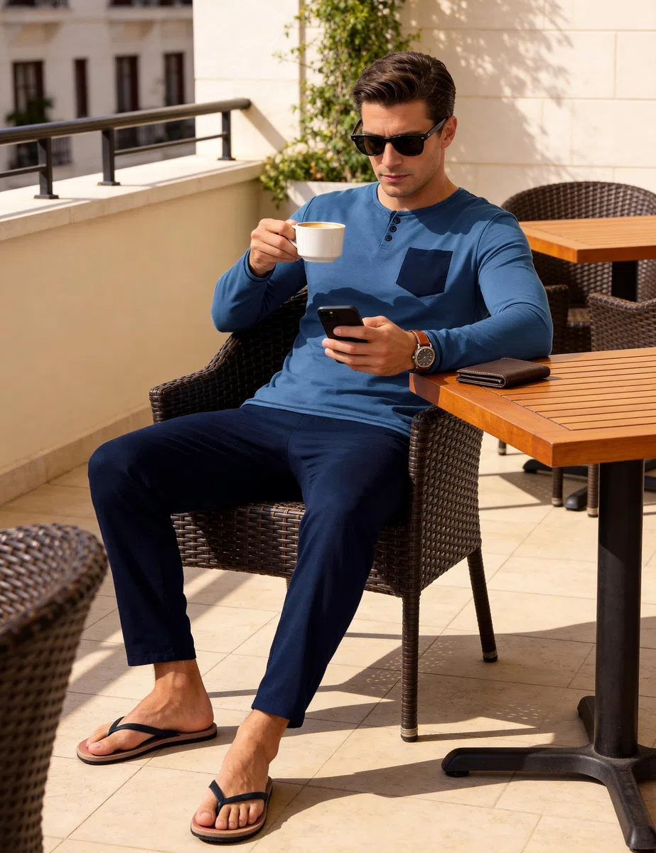 Bresdk Pigiama Invernale Uomo Cotone Lungo Abbigliamento da Casa Pigiami Lunghi con Bottoni Maglia Henley a Maniche Lunghe