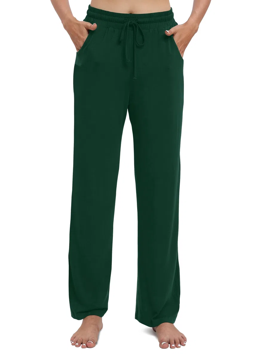 EXCHIC Donne Casual Elastico Gamba Dritta Pantaloni con Coulisse Vita Elastica Pantaloni con Tasche