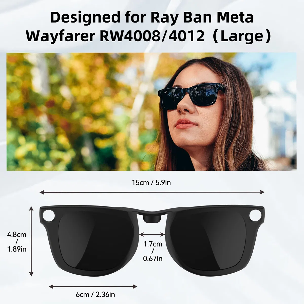 HiBloks - 3 clip polarizzate a clip, compatibili con Ray-Ban Meta Wayfarer e Gen 2 (RW4008/RW4012 Large), clip scolorimento per accessori Rayban Meta Gen 2 (verde scuro, giallo visione notturna, nero)