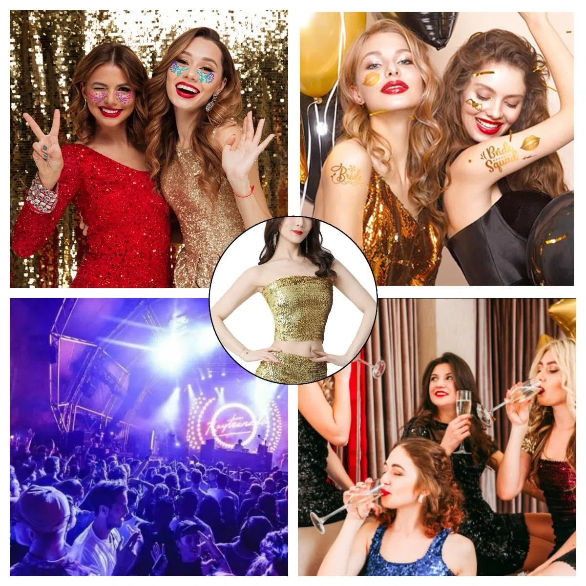 Top tubolare da donna con paillettes, scintillante senza spalline, top corto per danza classica, non imbottito, elastico, bralette lucido a fascia sul petto, per carnevale, Halloween, feste, club
