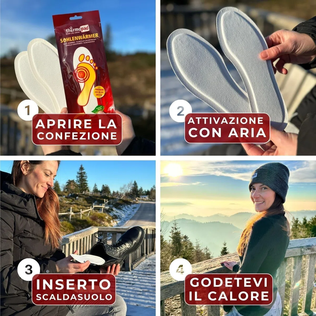 THERMOPAD scalda-suole - 10 paia (disponibili in 5 taglie) - extra caldo - solette riscaldanti - piedi caldi per 9 ore - autoriscaldante