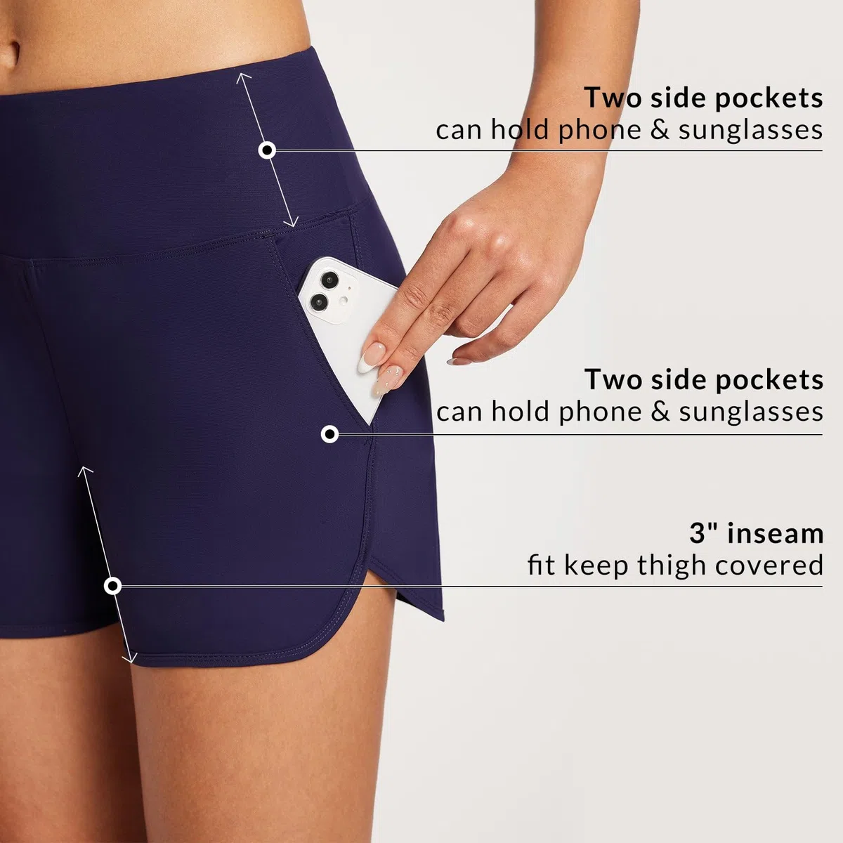 baleaf Pantaloncini da Bagno da Donna con Controllo della Pancia, a Vita Alta, con Tasche, Fodera ad Asciugatura Rapida, UPF 50+