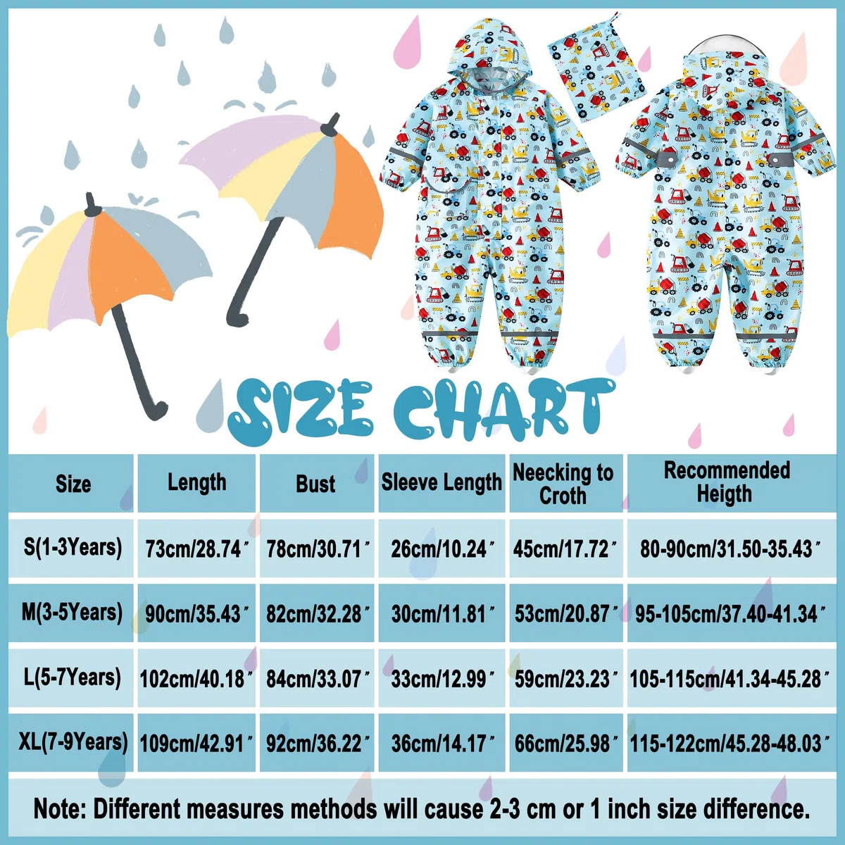 Ragazze Impermeabile con Cappuccio Bambini Tuta da Pioggia Leggero Tutto in Uno Giacche Stampe Cartone Tutina Antipioggia Giacca Poncho Impermeabili Abbigliamento Bambina 1-9 Anni