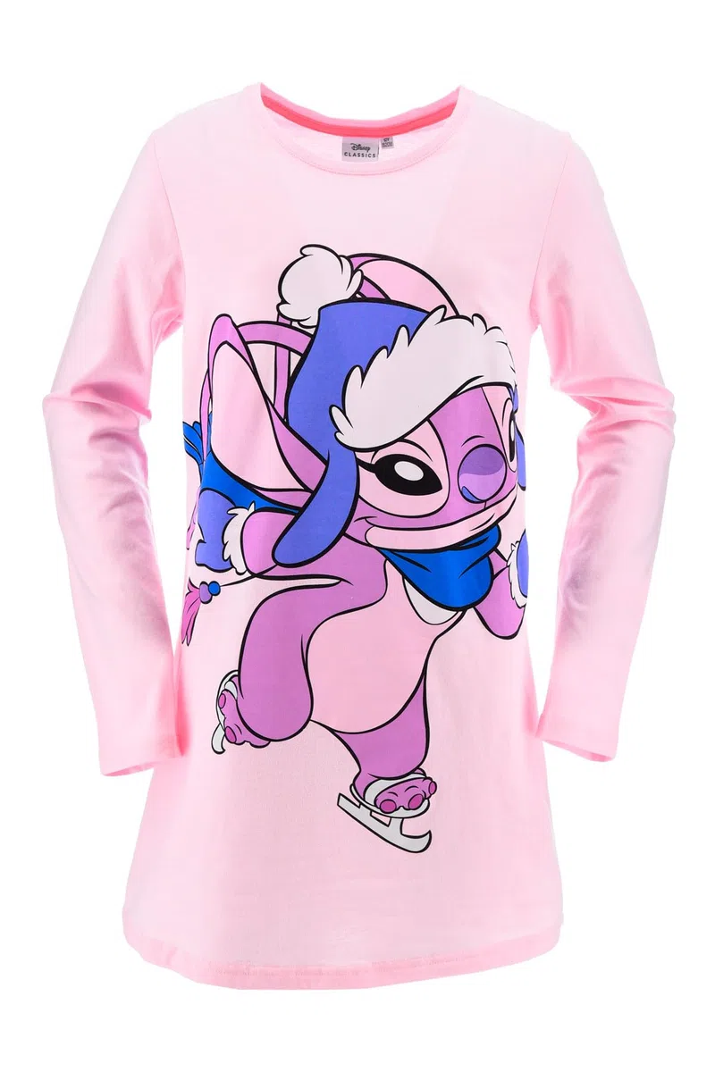 Disney Stitch Camicia da Notte Bambina Ragazza 10-16 Anni – Nightdress Rosa 100% Cotone Stampa Fronte e Retro – Manica Lunga – Licenza Ufficiale Idea Regalo Teenager