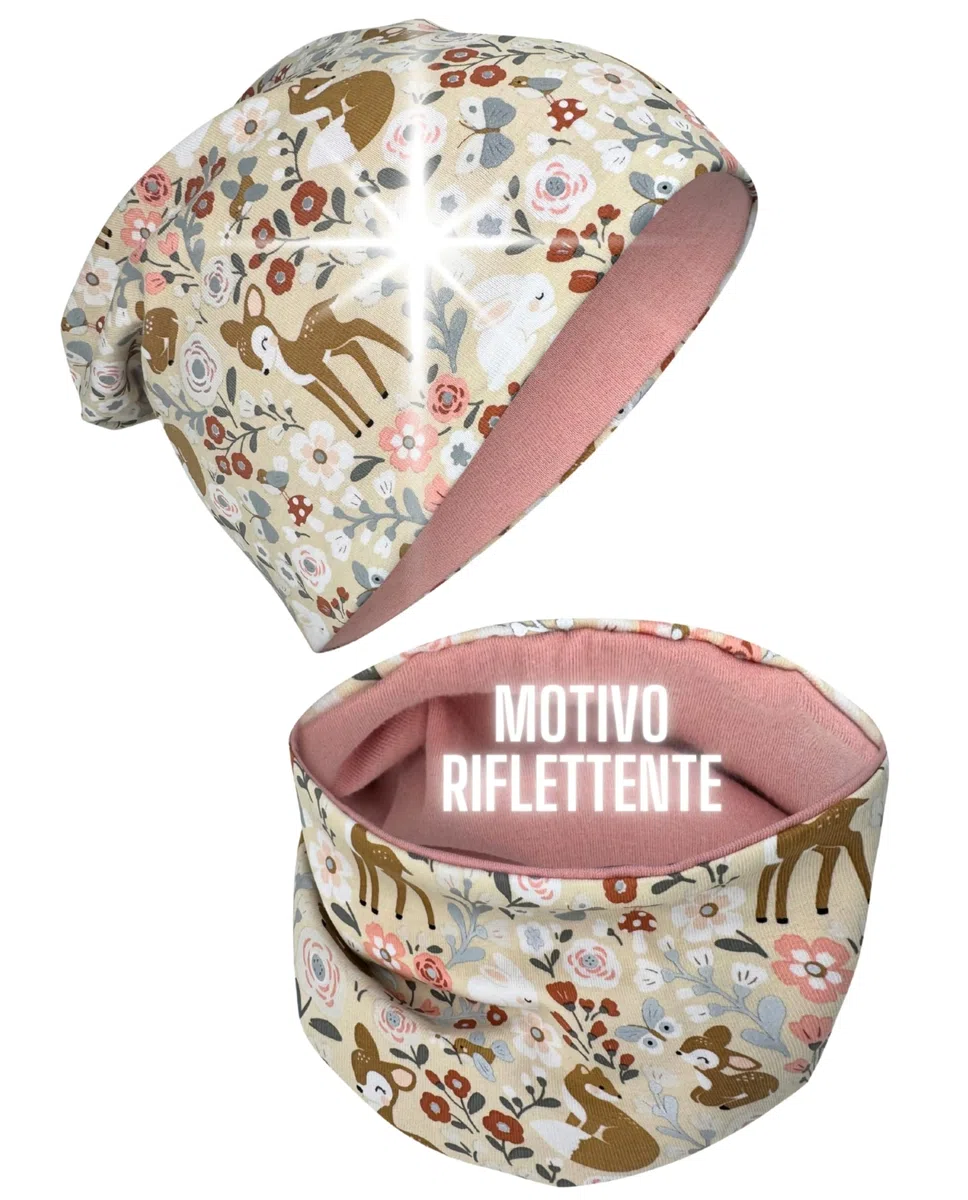 HECKBO Set Berretto & Scaldacollo 360° Riflettente per Bambini – 95% Cotone – Materiale elastico morbido e facile da curare – Beanie Primavera Autunno Inverno (48–54 cm)