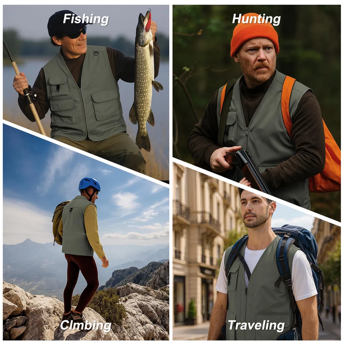 HYCOPROT Gilet da Pesca Uomo Outdoor Viaggio Gilet Casual Senza Maniche per Uomo Leggero Impermeabile Giacca Utility Cargo da Lavoro Cappotto Invernale con 5 Tasche Caccia Escursionismo Arrampicata