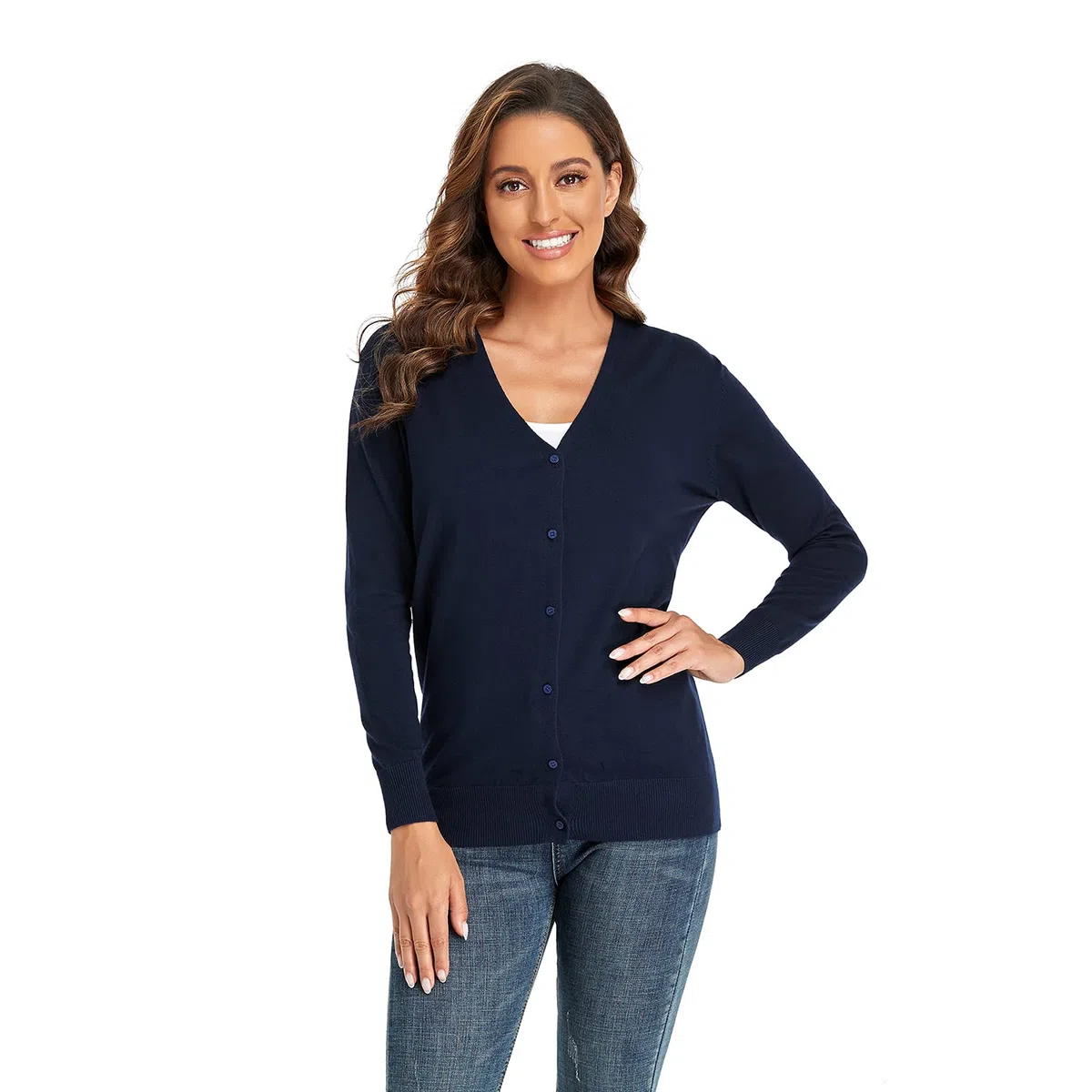 CUNYI Cardigan Donna Scollo a V Maglia con Bottoni Girocollo Classico Manica Lunga Giacca Cappotto Elegante