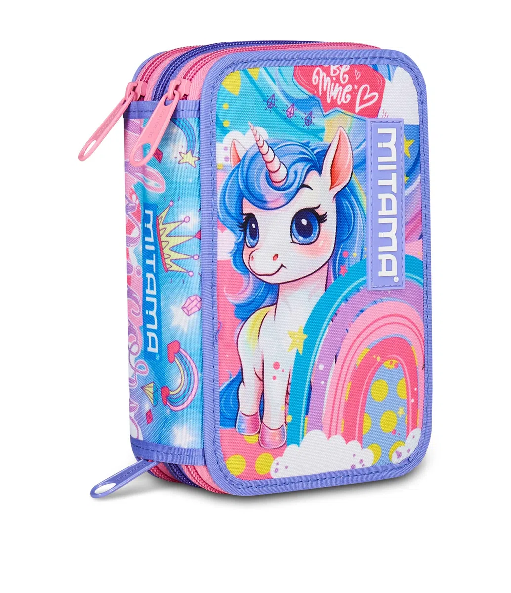 Mitama Astuccio Scuola 3 Scomparti, TRIPLO RAINBOW DREAM, Contenuto 47 pz, Completo di Matite, Pennarelli, Portapenne Scuola Elementare Bambina