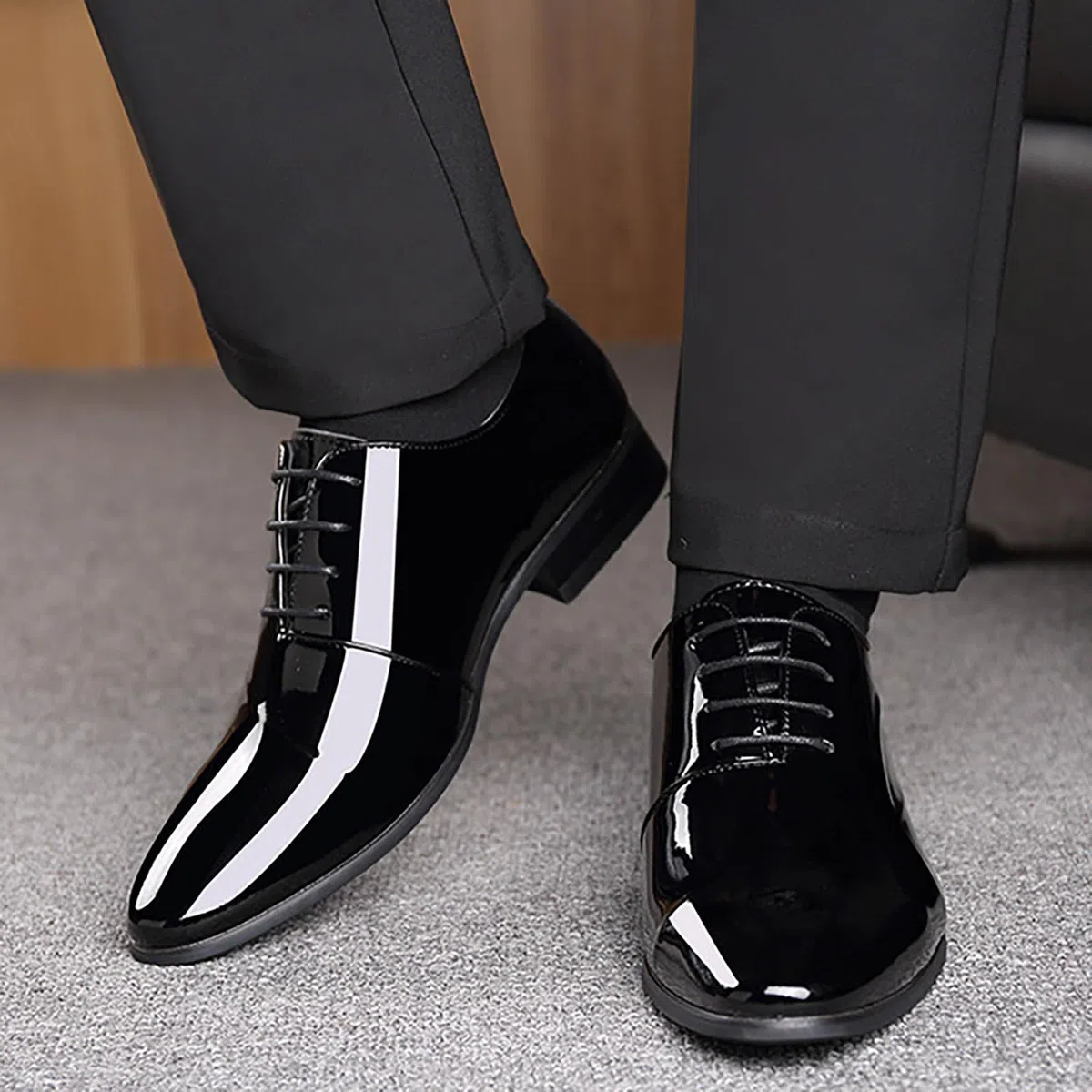 Scarpe da uomo nere, in pizzo, scarpe in vernice da uomo, traspiranti, casual, da lavoro, antiscivolo, in pelle, per il tempo libero, Oxford, elegante, Monkstrap