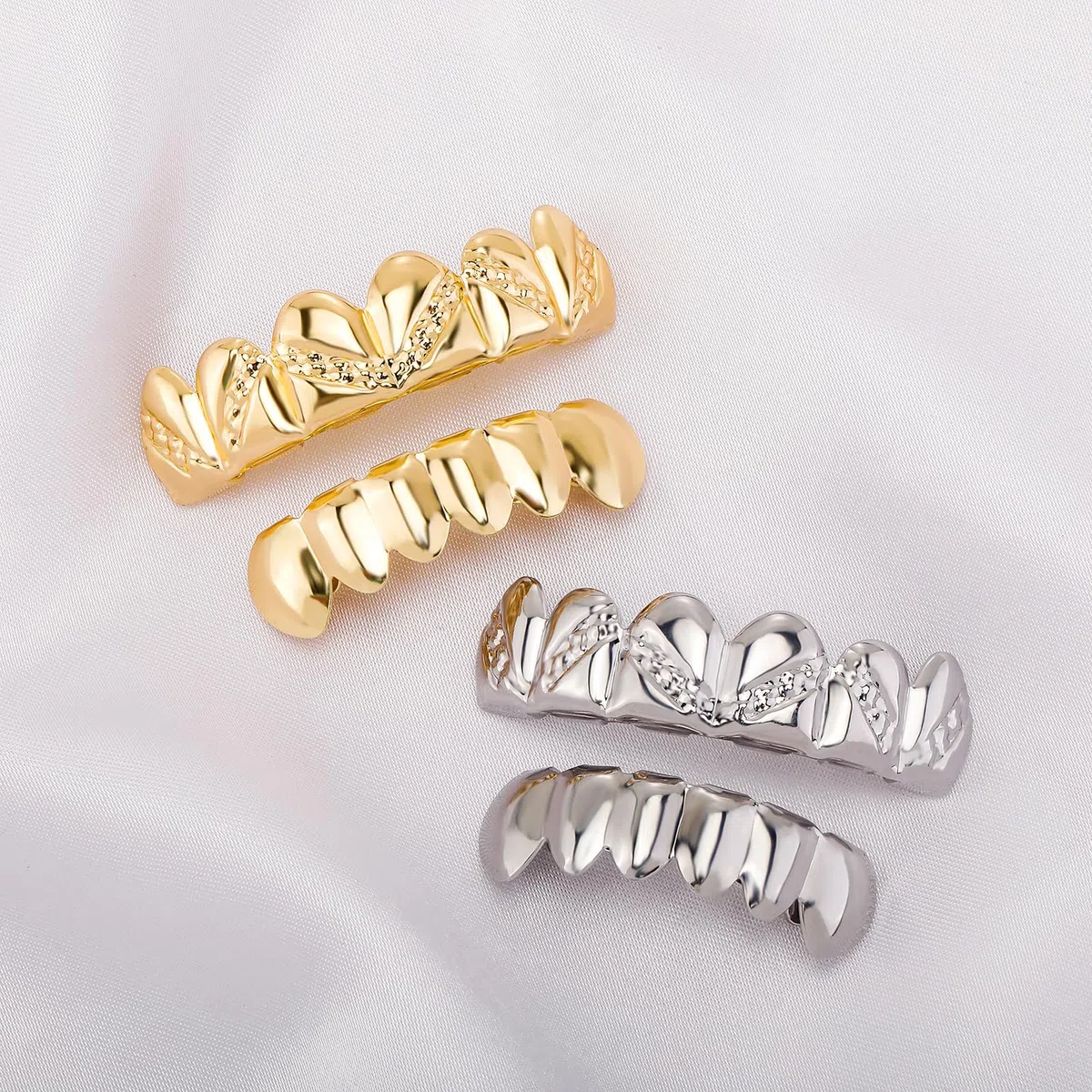 Griglie dentali da uomo Hip Hop da uomo per i tuoi denti, placcate in oro 18 carati, 6 tappi per denti, set per uomini e donne, accessori per costume da rapper, gioielli con barre di stampaggio