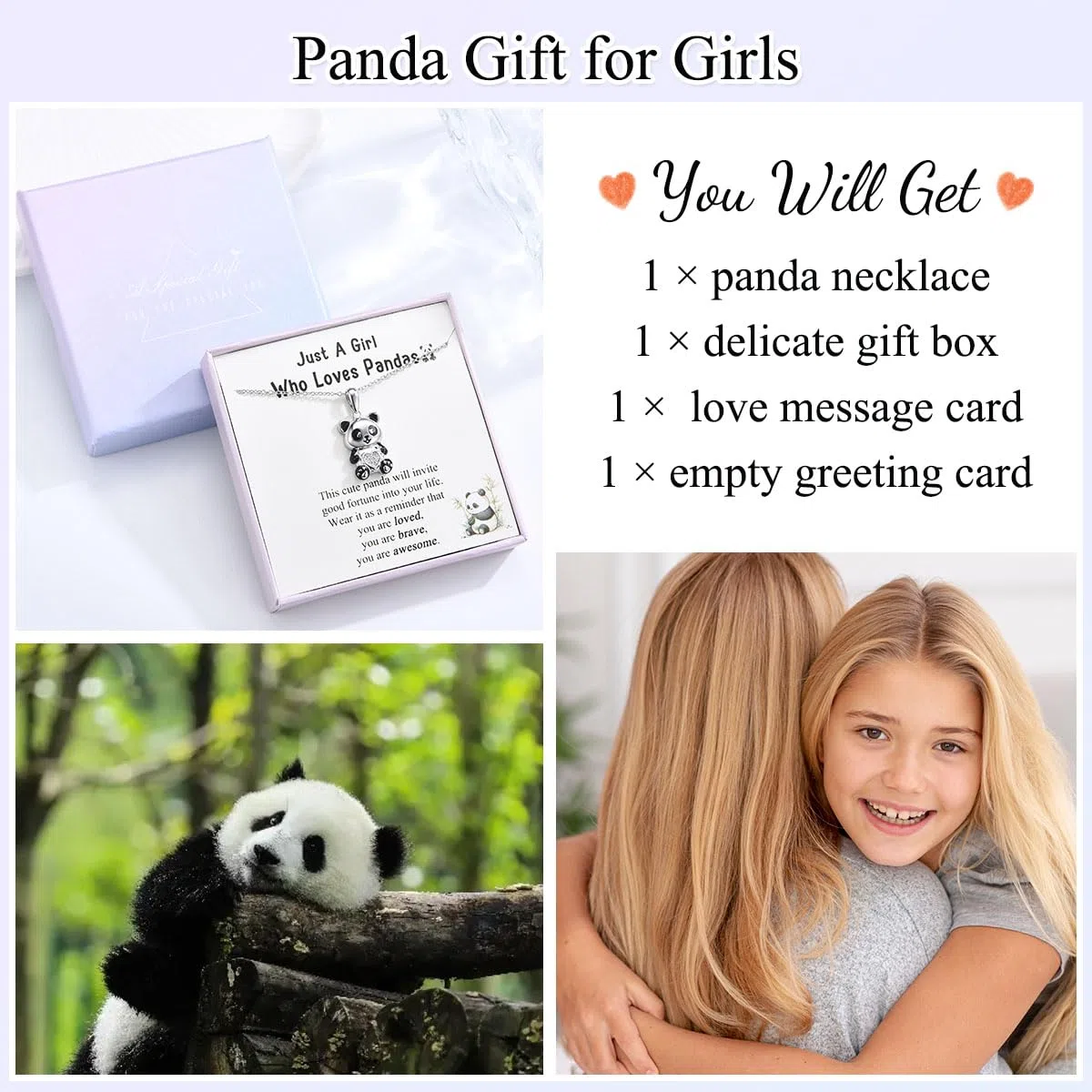 Regali Panda per ragazze, collana panda in argento per bambini, regali di compleanno, Natale e laurea per ragazze adolescenti, riempitivi per calze di Natale