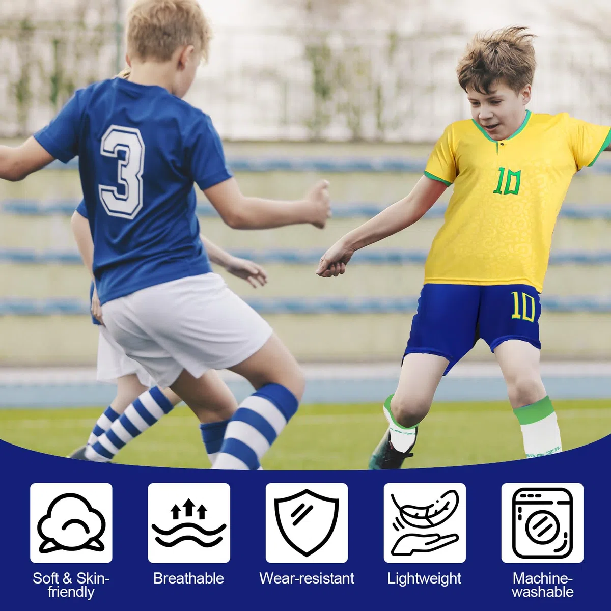 Maglie da Calcio per Bambini, N. 7/N. 10 Pantaloncini Ragazzi Abbigliamento T-Shirt Maglietta Calze Parastinchi Portachiavi Tatuaggi Temporanei Accessori Maglia da Calcio Esterni Sportiva Regali