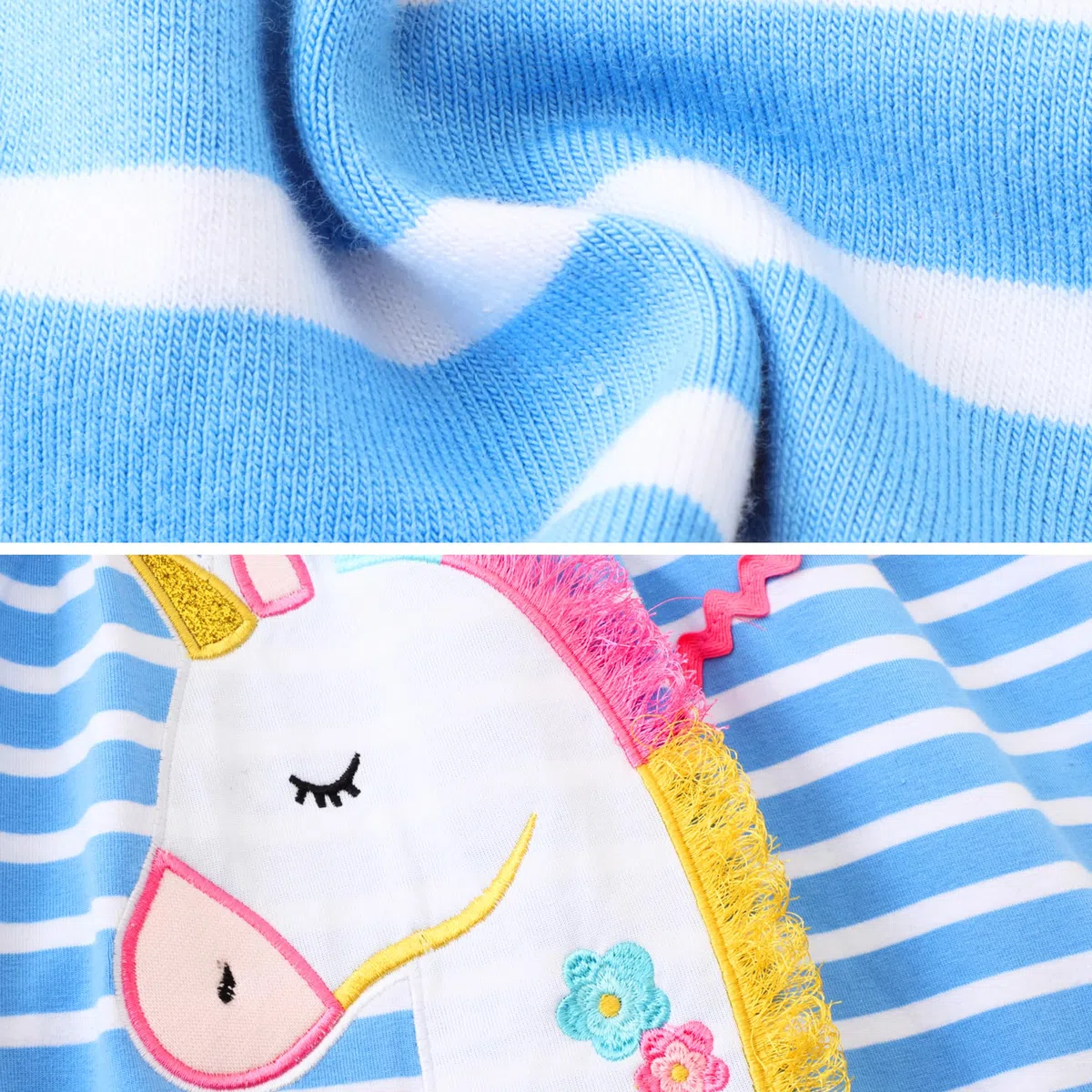 Vestito per Bambina Ragazza Manica Corta Unicorno Abito Stampa Fiore Ricamo Azzurro Striscia Abiti Cotone Cartoon Animale Casuale Vestiti Estivo Festa Compleanno per Regazze Bambini 2-9 Anni