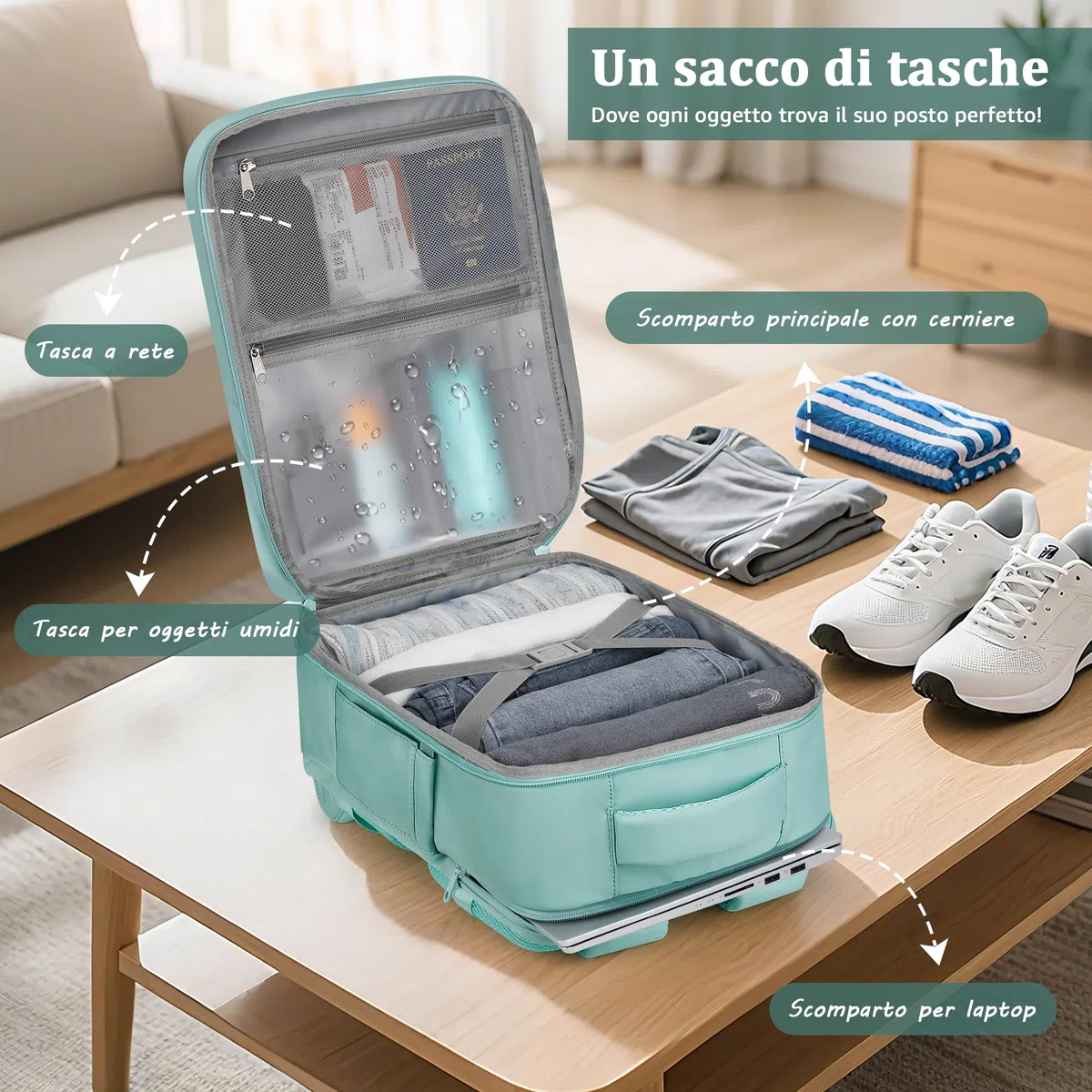 VSNOON Zaino per Ryanair 40x30x20 Zaino da Viaggio Aereo Bagaglio a Mano Borsa da Cabina Borse Valigia Zaini Casual Unisex per Wizz Air EasyJet Laptop Daypack, Verde