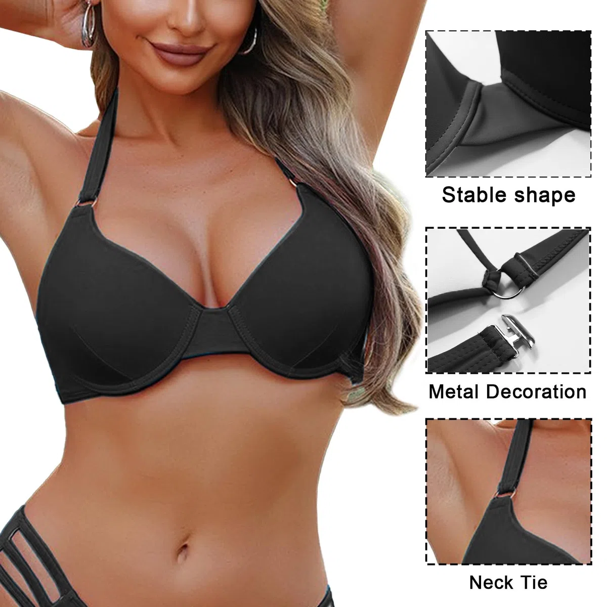 Rayson Top Bikini da Donna Push up Reggiseni Bikini a Triangolare Classico con Scollo a V Allacciatura al Collo