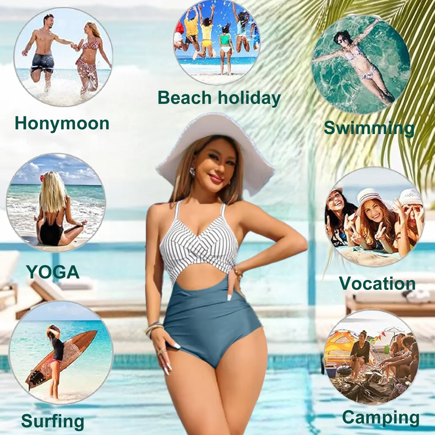 Costume da Bagno Intero Donna Sexy Scollo a V Costumi da Bagno Sling Regolabili Bikini Push Up Imbottito Reggiseno Curvy Vita Alta Costumi Un Pezzo Controllo Pancia Spiaggia Beachwear Swimwear