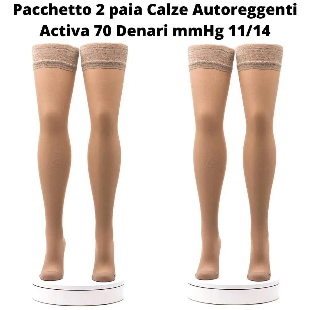 Activa - 2 Paia Calze Autoreggenti a Compressione Graduata Donna 70 Denari mm/Hg 11/14, Calze Contenitive Donna per Circolazione Riposanti e Curative, Calze 100% Made in Italy