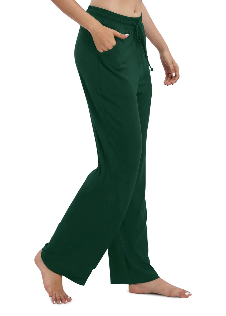 EXCHIC Donne Casual Elastico Gamba Dritta Pantaloni con Coulisse Vita Elastica Pantaloni con Tasche