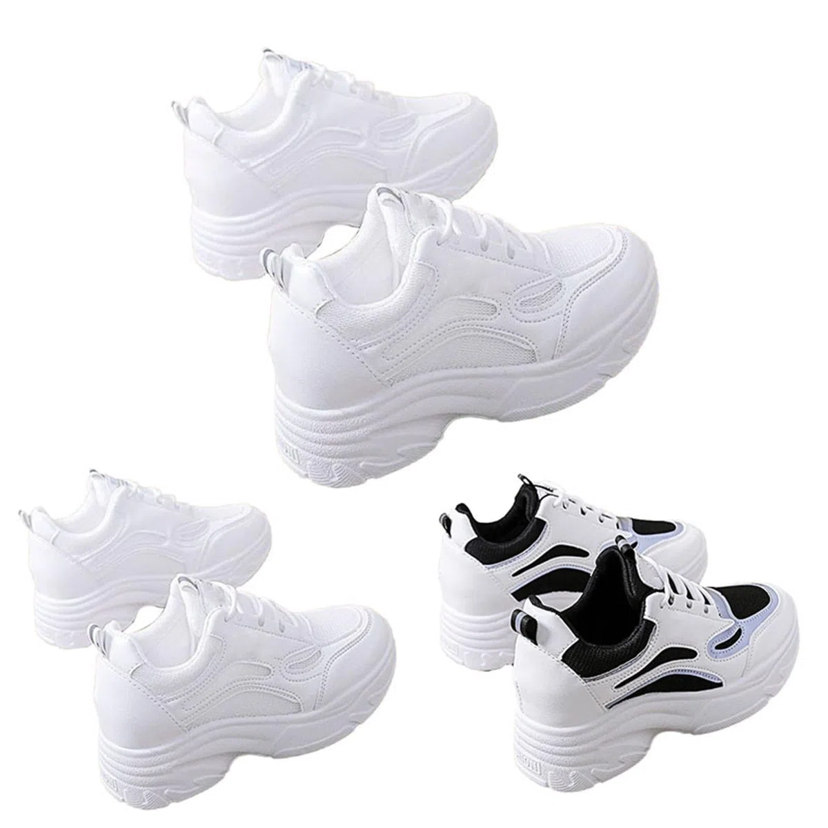 Scarpe da ginnastica da donna bianche con tacco, traspiranti, in pelle, con zeppa, scarpe sportive rialzate, per il tempo libero, scarpe da passeggio, suola morbida, scarpe da donna