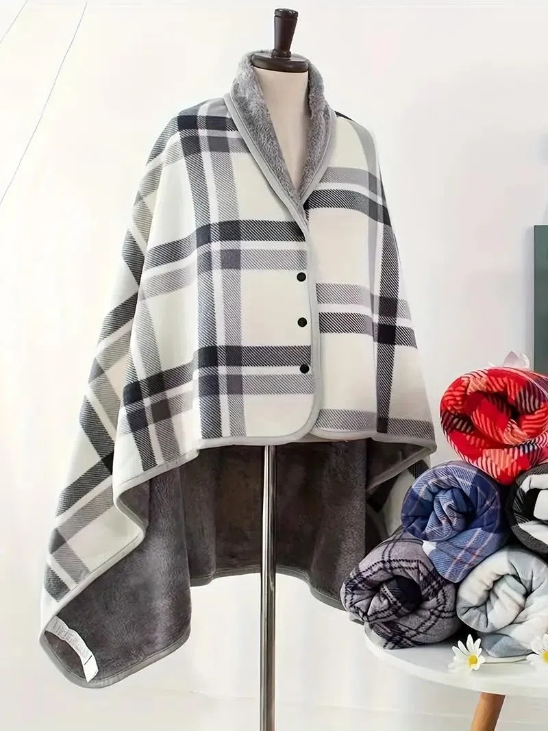 JEMPET Coperta in lana con bottoni - Confortevole poncho Coperta in flanella scialle - Coperte senza maniche in peluche per donne e uomini (grigio)