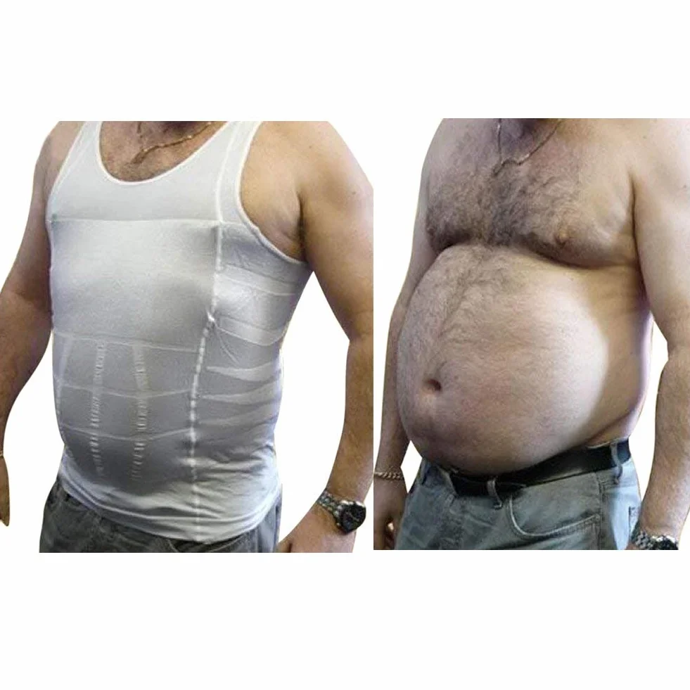 WannGe Mens Che dimagrisce la Camicia della Maglia dello Shaper del Corpo, carro Armato, Confezione da 2 – Nero e Bianco., M
